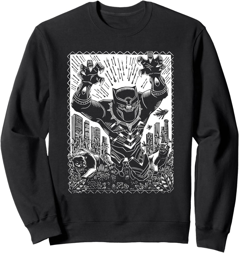 Marvel Black Panther Linocut Black Sweatshirt