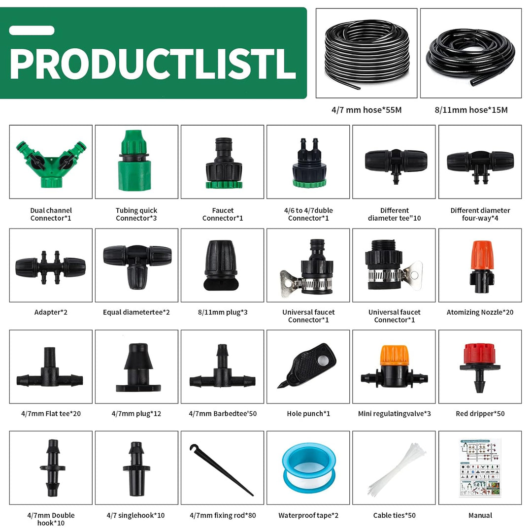 Garten BewässerungsSystem, 340Pcs Garten Bewässerung Kit,55M+15M Bewässerungsrohre,Automatik Tröpfch