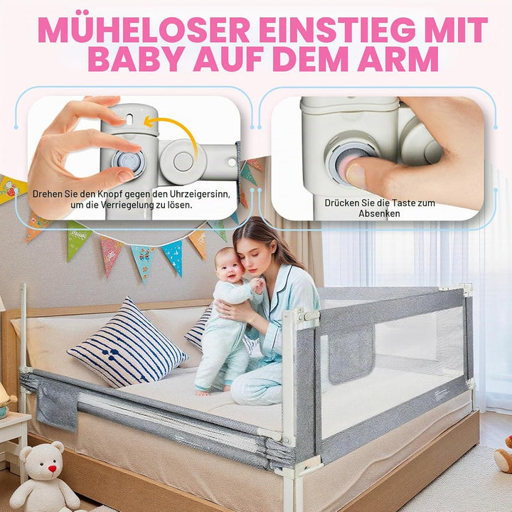 Rausfallschutz Bett,Babybettgitter Rausfallschutz,Höhenverstellbares Baby-Bettgitter &amp; Reise-Bettsch