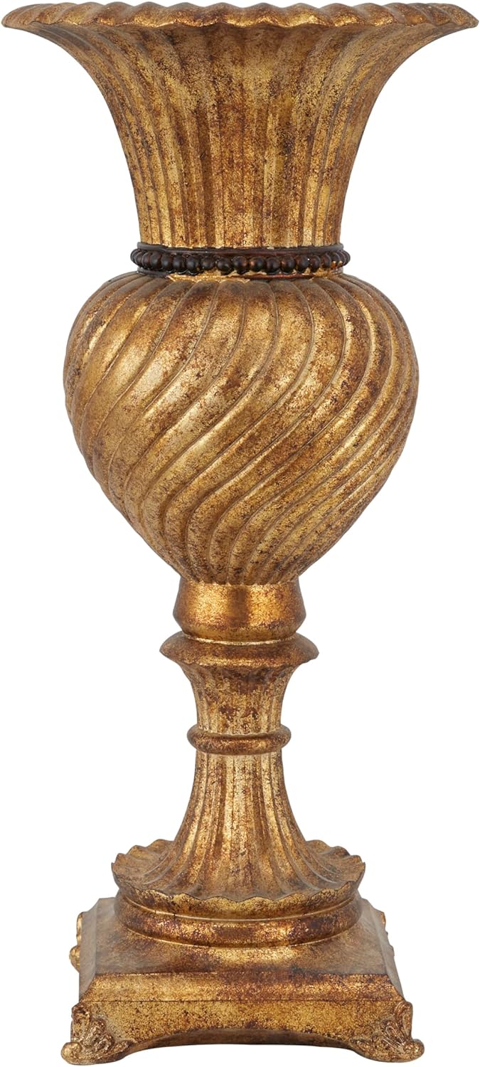 Deco 79 Vase aus Polystein, geschnitzt, 25,4 x 25,4 x 55,9 cm, goldfarben 10" x 10" x 22" Gold, 10"
