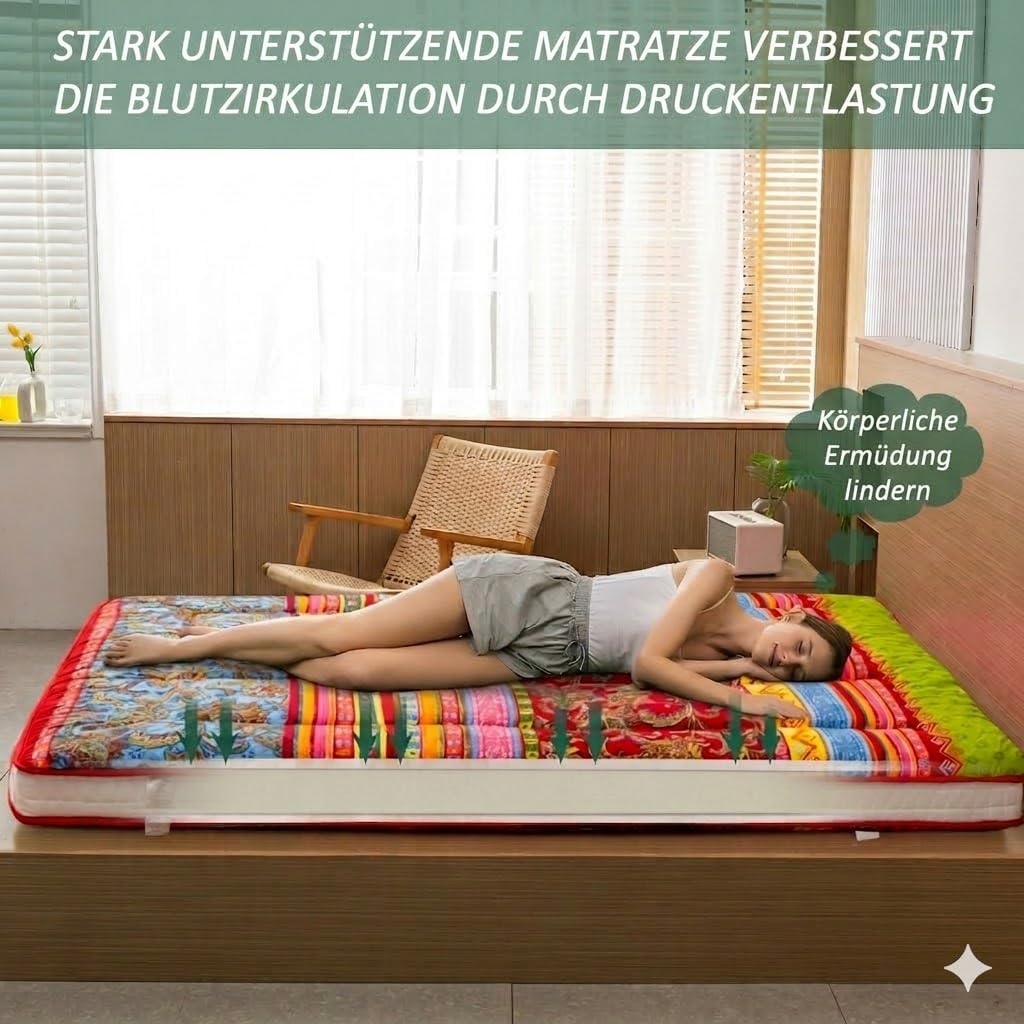 MAXYOYO Böhmische Retro-Bodenmatratze, Vintage-Blumenmuster, japanische Futon-Matratze, aufrollbar,