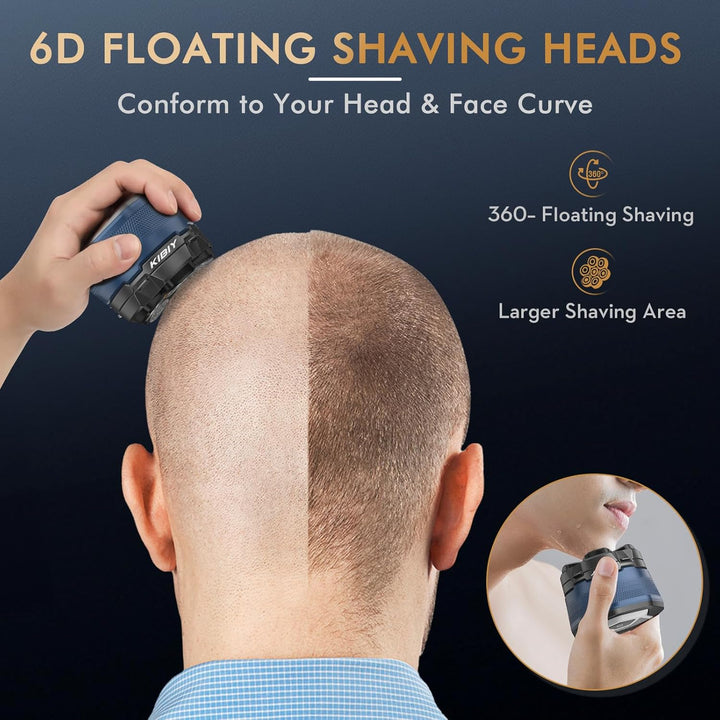 Glatzen Rasierer Herren Elektrisch, Kibiy Kopfrasierer mit Magnetischen 6 Scherköpfen, IPX7 Wasserdi