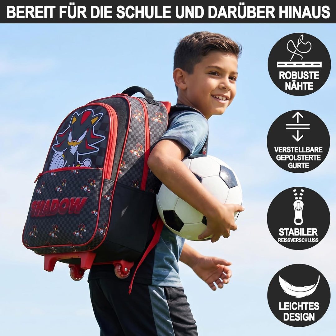 Get Trend Sonic The Hedgehog Rucksack Kinder, 25L Rollrucksack mit Rollen | 2-in-1 Kinderkoffer Jung