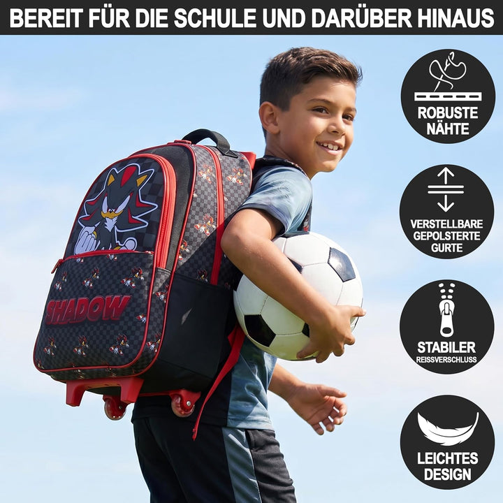Get Trend Sonic The Hedgehog Rucksack Kinder, 25L Rollrucksack mit Rollen | 2-in-1 Kinderkoffer Jung
