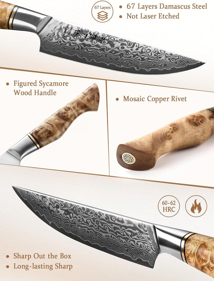 HEZHEN 6PCS Damaskus-Steakmesser Küchenmesser-Set Professionelles geschmiedetes mit hohem Kohlenstof