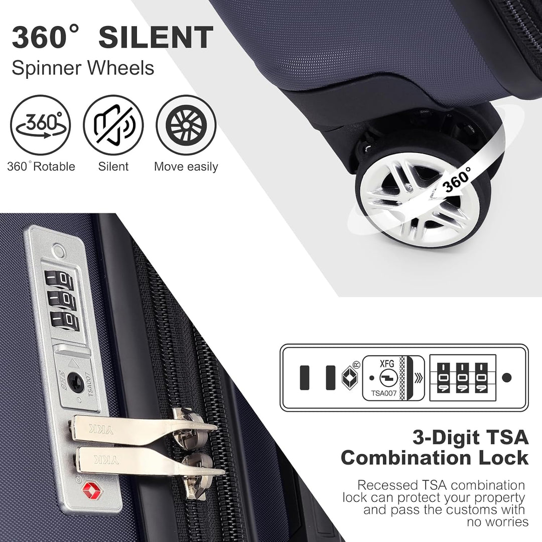 KONO Koffer Trolley Kofferset 3 Teilig Erweiterbarer Leichte Hartschalenkoffer aus ABS+PC Reisekoffe