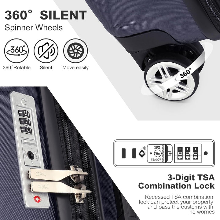 KONO Koffer Trolley Kofferset 3 Teilig Erweiterbarer Leichte Hartschalenkoffer aus ABS+PC Reisekoffe