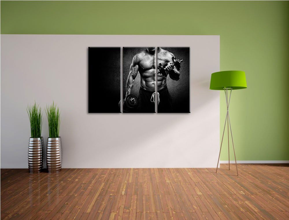 Dark Trainierender Bodybuilder schwarz/weiss 3-Teiler Leinwandbild 120x80 Bild auf Leinwand, XXL rie