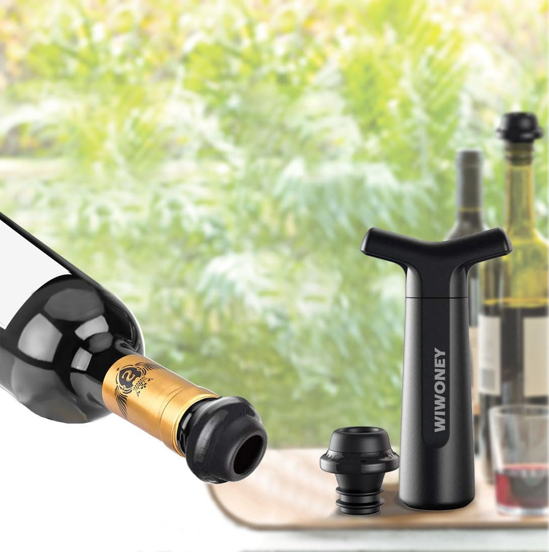 Weinpumpe mit 4 Vakuumstopfen Wiederverwendbaren, Professionelles Wein Zubehör Wein Saver, Schwarz