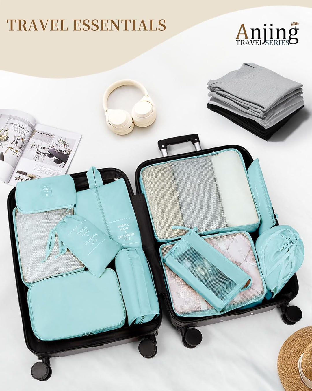 Anjing Koffer Organizer 11-teilig, Packing Cubes, leichte Reisegepäck-Organizer, platzsparend, wasse