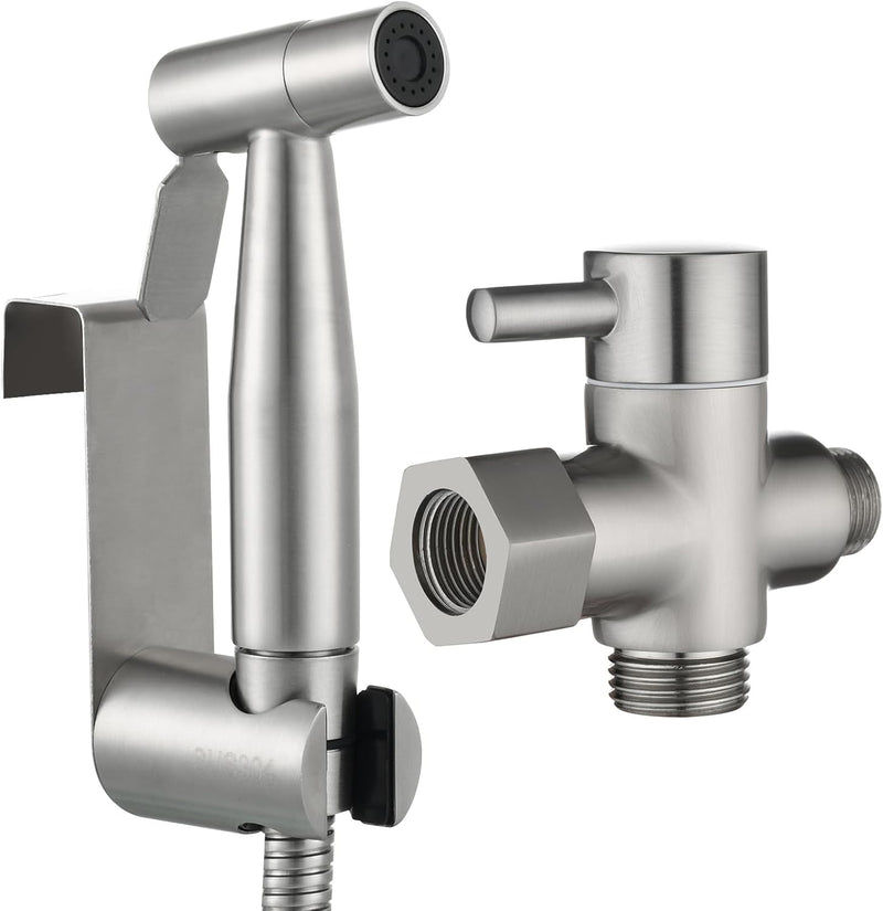 Tecmolog Bidet Handbrause Edelstahl Bidet Sprayer Set mit 3-Wege Umschaltventil 3/8"-12/17 und Dusch