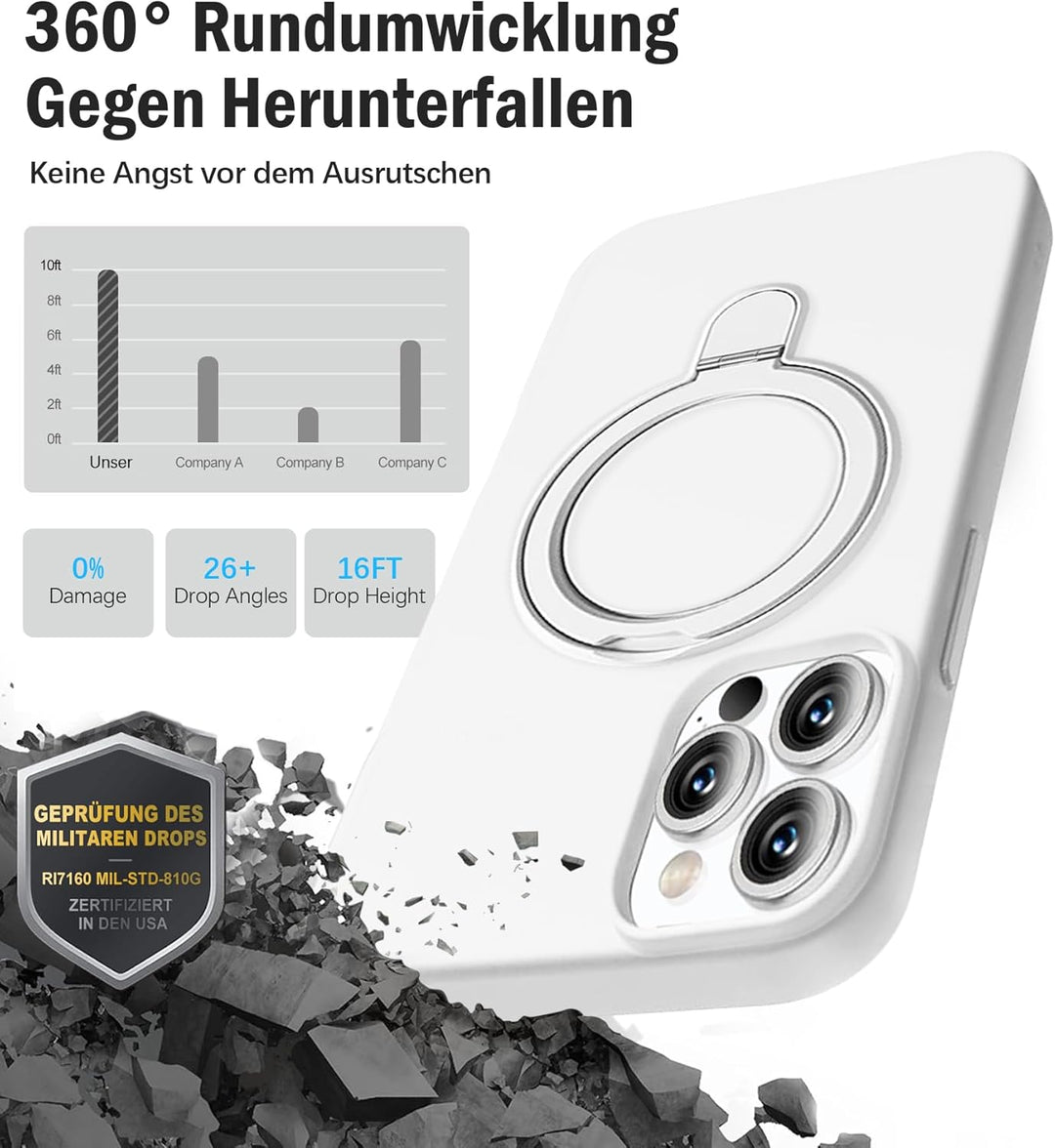 Handyhülle für iPhone 16 Pro Hülle mit 2 Stück Schutzfolie, Silikon Case mit Magnetisch Ring Ständer