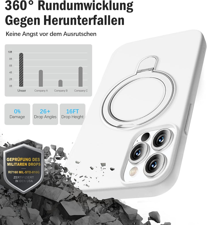 Handyhülle für iPhone 16 Pro Hülle mit 2 Stück Schutzfolie, Silikon Case mit Magnetisch Ring Ständer