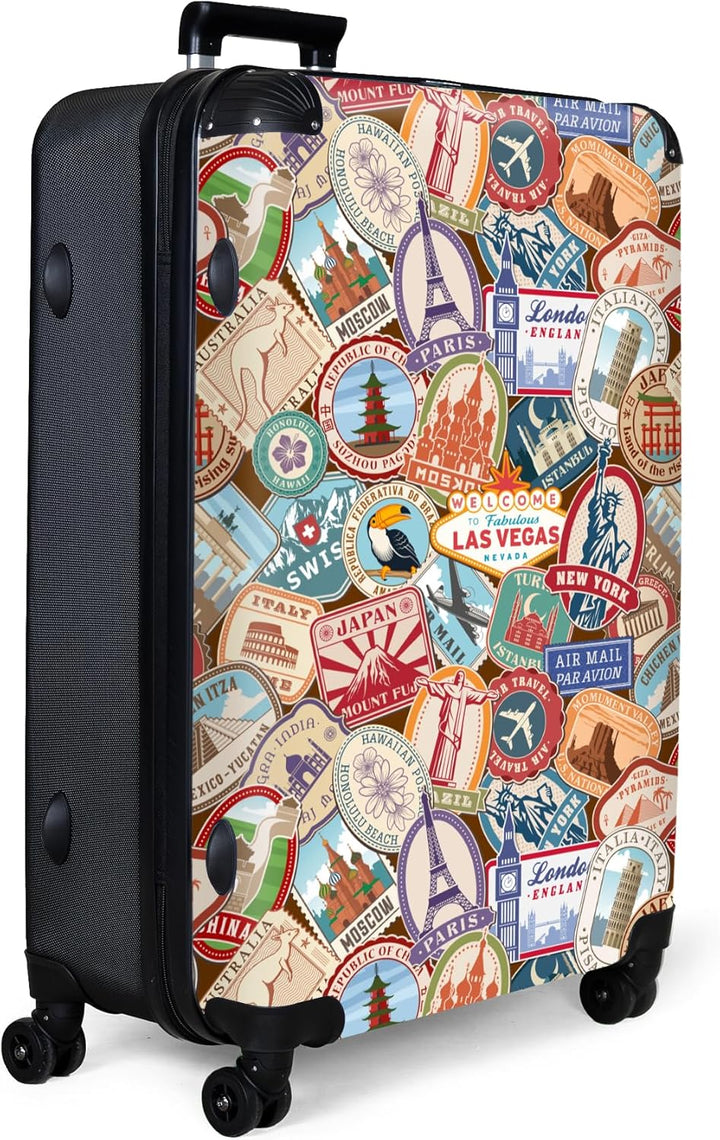 NoBoringSuitcases.com® Koffer XL Gross 77x51.5x28 cm Reisekoffer mit 4 Rollen Leicht Trolley Hartsch