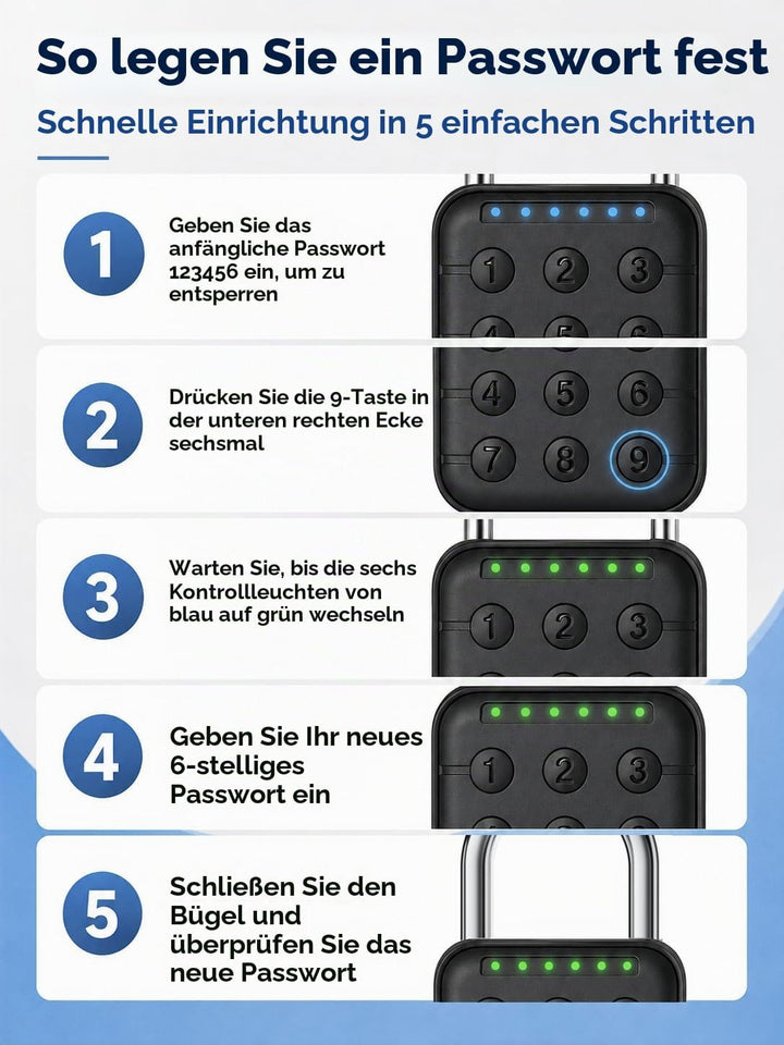 Uadme Vorhängeschloss Zahlenschloss, 6 Stellig Passwortsperre, IP67 Wasserdicht Schloss mit Zahlenco