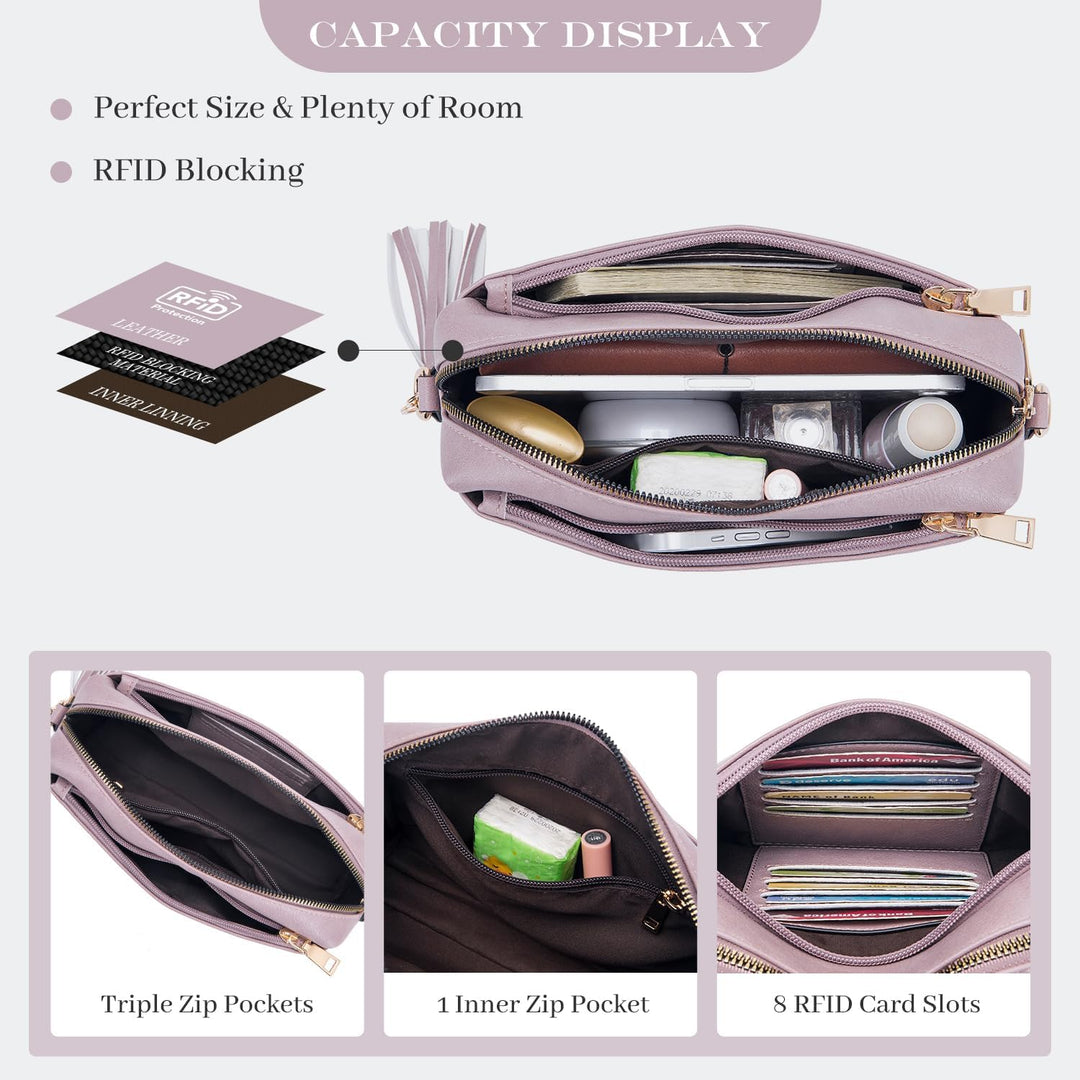 Roulens Damen Handy Umhängetasche,Veganem Leder Crossbody Schultertasche,Breiter Riemen Abendtasche