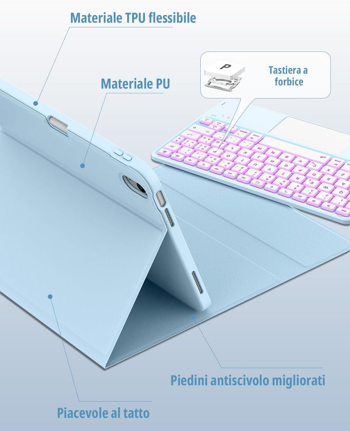 CACOE Hülle Tastatur Kompatibel mit iPad 10 10.9 Zoll 2022 A2757/A2777 mit Touchpad, 7-Farbige Beleu