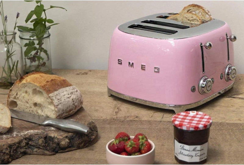 SMEG, 4-Schlitz-Toaster TSF03PKEU, 4 extra breite Toastschlitze, 2 x 6 Röstgradstufen, 2 x 3 Automat