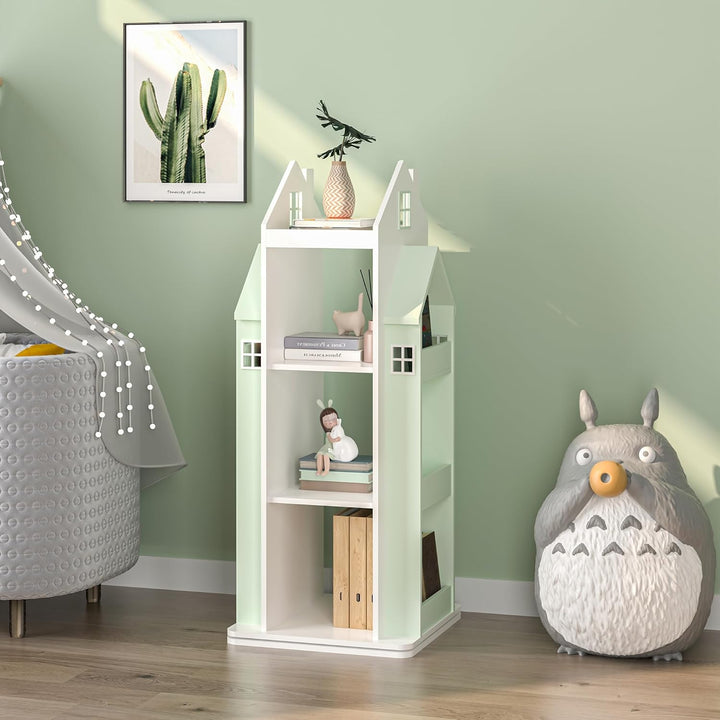 [en.casa] Drehbares Bücherregal für Kinder Vipsali Spielzeugregal in Hausoptik Drehregal mit Aufbewa