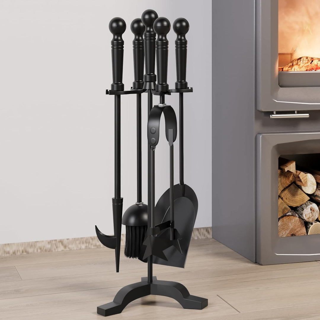 Kingson Modernes Kaminwerkzeug-Set aus Gusseisen, Bürste, Schaufel, Schürhaken und Zange, 19,5 x 17