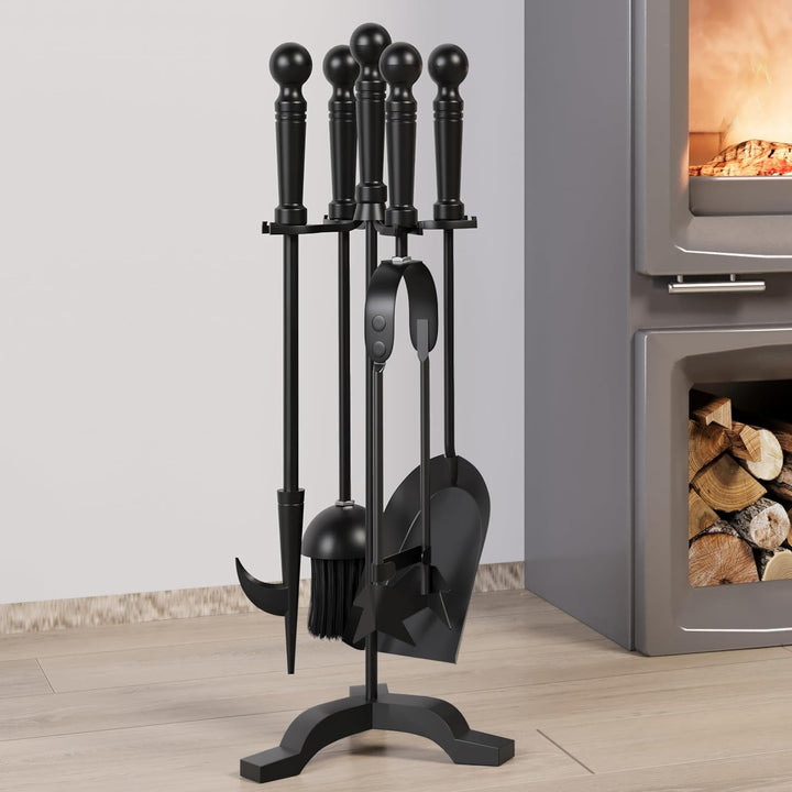 Kingson Modernes Kaminwerkzeug-Set aus Gusseisen, Bürste, Schaufel, Schürhaken und Zange, 19,5 x 17