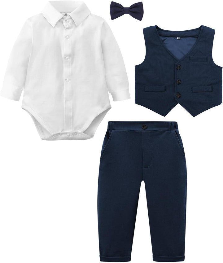 mintgreen Baby Anzug Junge, 3 Stück Formelles Outfit Taufanzug Gentleman Smoking Shirt & Weste + Hos