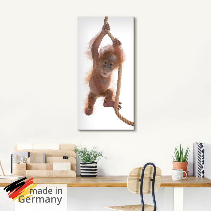 ARTland Glasbilder Wandbild Glas Bild einteilig 30x60 cm Hochformat Asien Tiere AFFE Baby Orang Utan