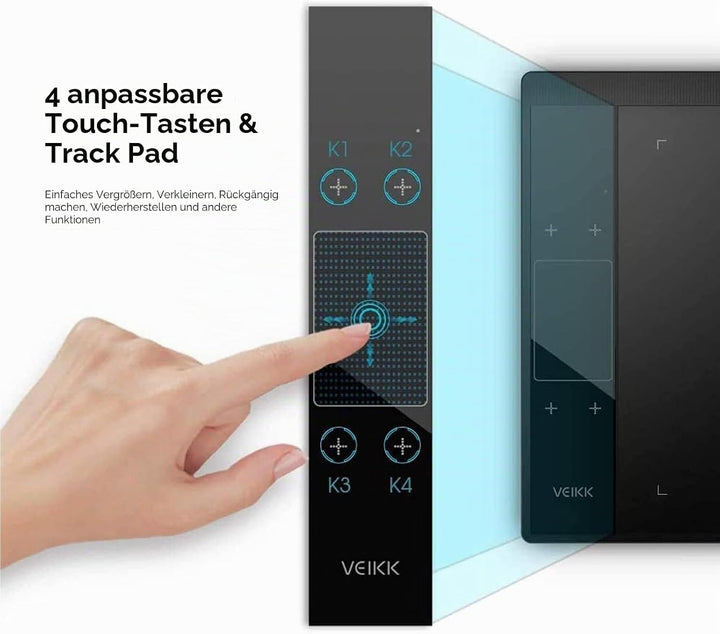 Grafiktablett VEIKK A30 V2 mit 4 Sensortasten und einem Gestenpad, 10x6 Zoll Pen Tablet mit Batterie