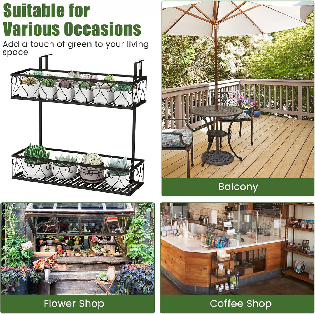 FANTASK 2-stöckiges Blumenregal Balkon, 60 x 33 x 59 cm, Blumentopfhalter Metall mit verstellbaren H
