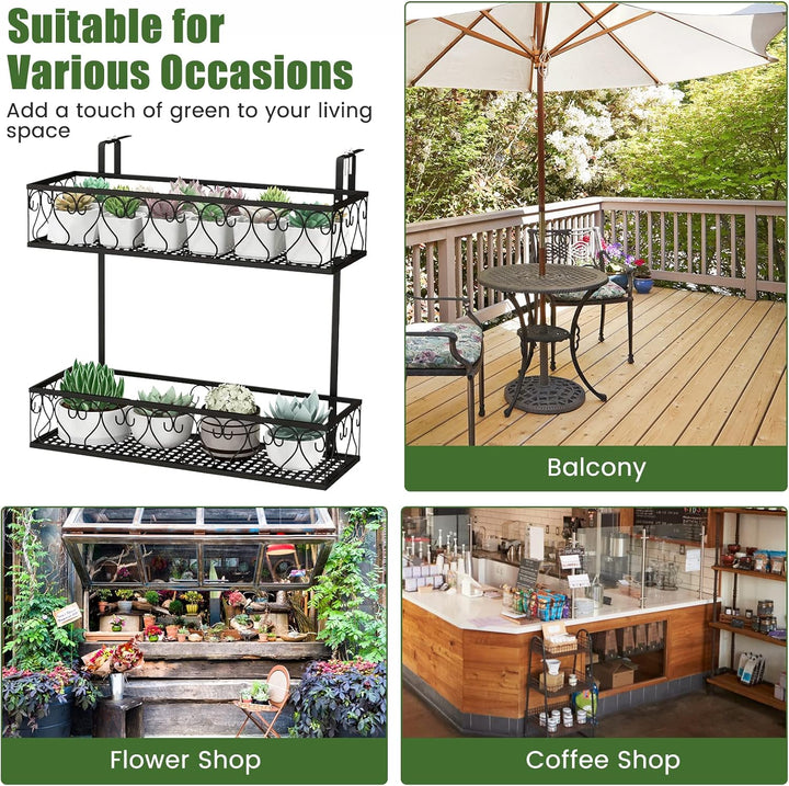 FANTASK 2-stöckiges Blumenregal Balkon, 60 x 33 x 59 cm, Blumentopfhalter Metall mit verstellbaren H