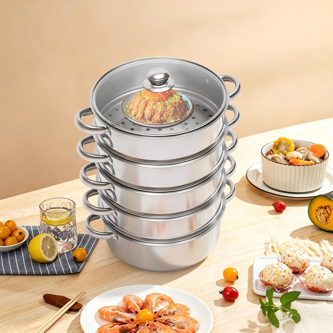 Dampfgarer Zum Kochen, Edelstahl 5 Etagen, Dampfgarer Topf Induktion, Gemüs