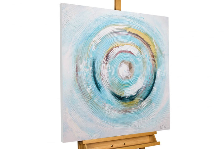 KunstLoft Leinwandbild | 100% HANDGEMALT | 80x80cm | Gemälde 'Gleaming Swirl' | Abstrakt | Blau Weis