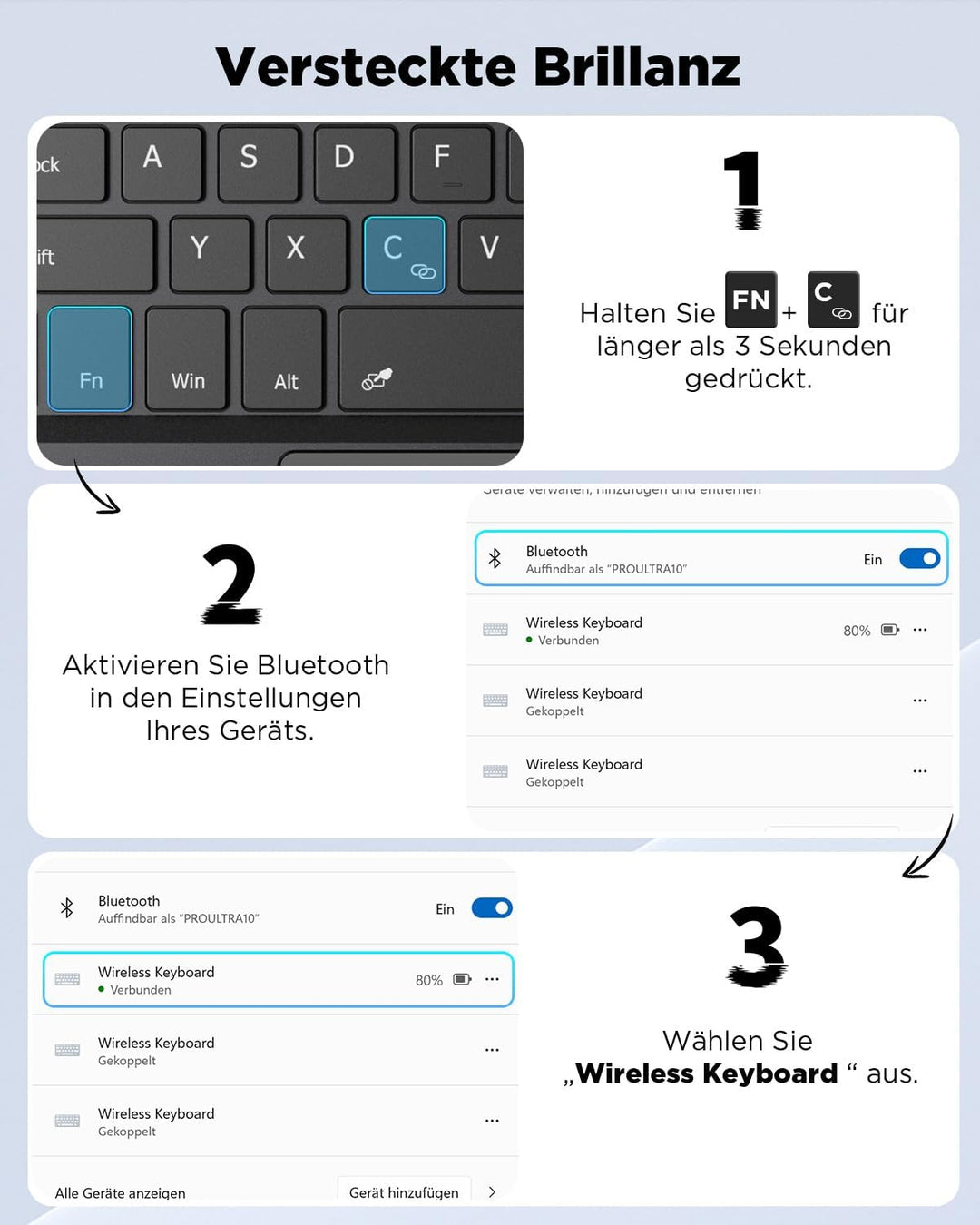 CACOE Bluetooth Tastatur für Surface Pro 12, Ultraslim Keyboard Type Cover für Surface Pro, 7-Farben