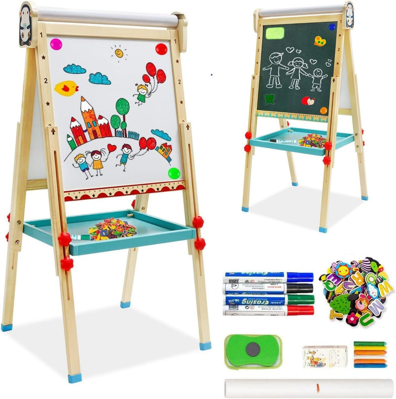 Kinder Staffelei mit Papierrolle doppelseitiges Whiteboard und Kreidetafel verstellbare Standstaffel