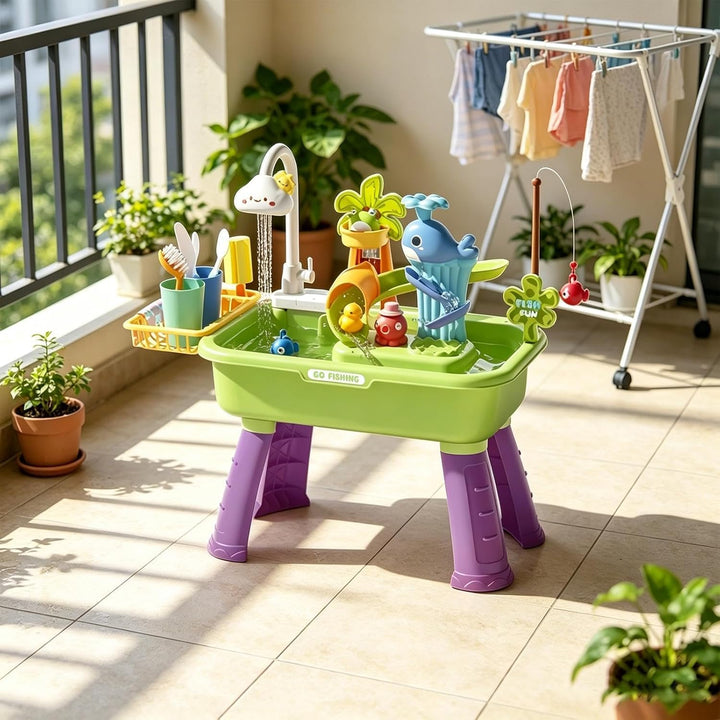 Spielwaschbecken Mit Fliessendem Wasser Und Wolken Wasserhahn, Aktivitäts Und Sensorik Spielset, Som