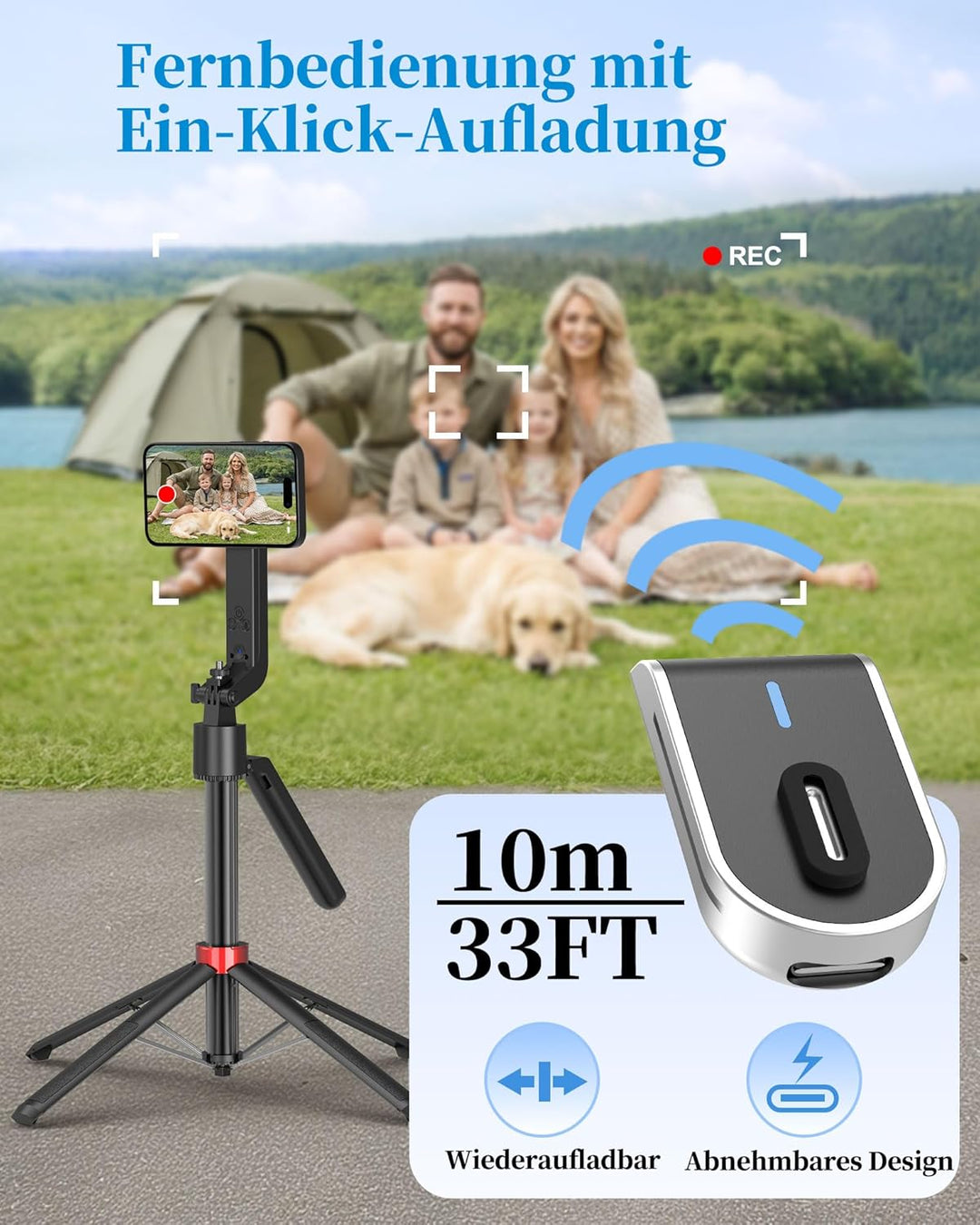 PlusAcc 184cm Auto Face Tracking Stativ – Magnetischer Selfie Stick für iPhone, 360° Drehung Halter