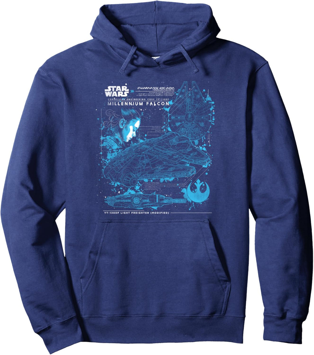 Star Wars Last Jedi Rey Millennium Falcon Schematic Pullover Hoodie