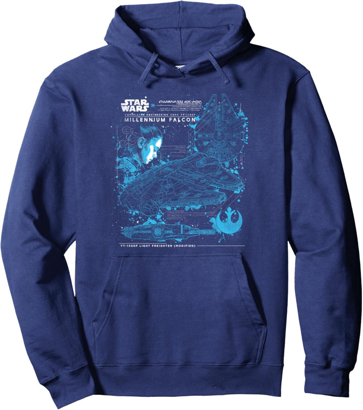 Star Wars Last Jedi Rey Millennium Falcon Schematic Pullover Hoodie