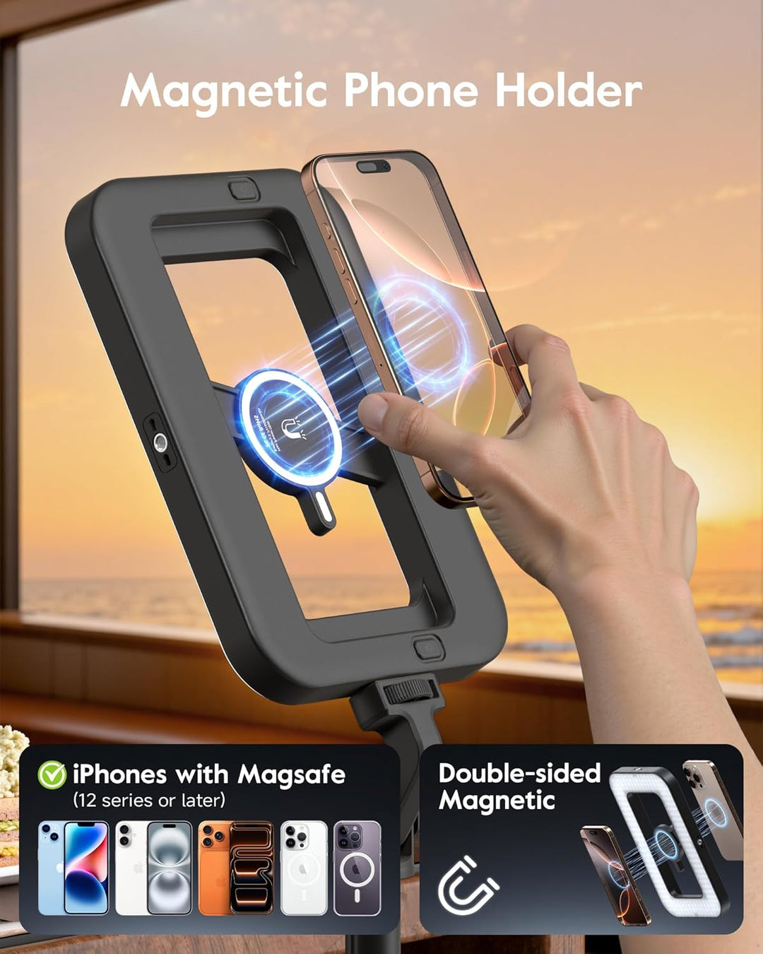 15W Ringlicht mit Stativ, 6000mAh Magnetisches Handy Stativ mit Ringlicht, 2500K–9000K Dimmbar, Trag