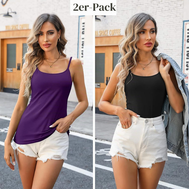 Attraco 2er Pack Damen Baumwolle Tank Top mit Regal BH Unterhemd Verstellbarer breiter Riemen Camiso