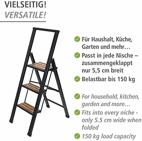 WENKO Leichte Aluminium Trittleiter mit 3 Stufen für 75 cm höheren Stand, rutschsichere XXL-Stufen,