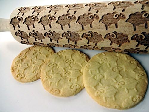 Teigroller mit SCHAF für hausgemachtes Gebäck und Keramik. Gravierte Nudelholz mit Muster von Algis