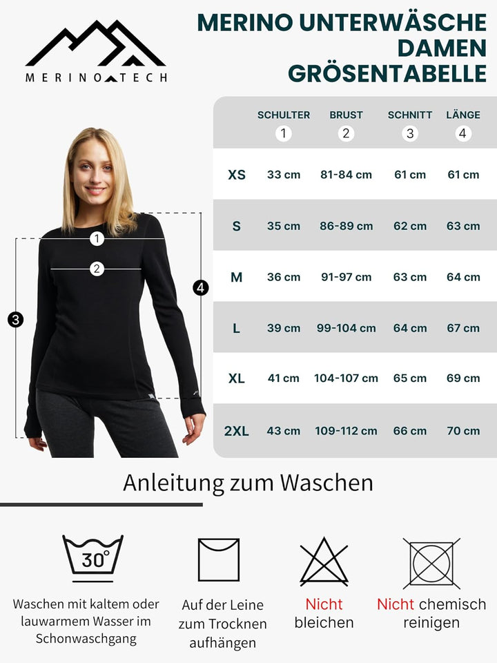 Merino.tech Merino Shirt Damen Langarm - Premium 100% Merino Unterwäsche Damen Langarmshirt, Sportun