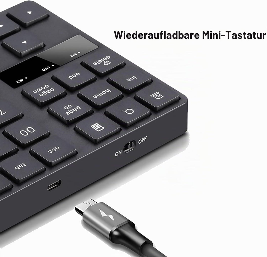 Kabelloser Nummernblock mit 35 Tasten, wiederaufladbare Mini-Tastatur für Laptop, Desktop-PC