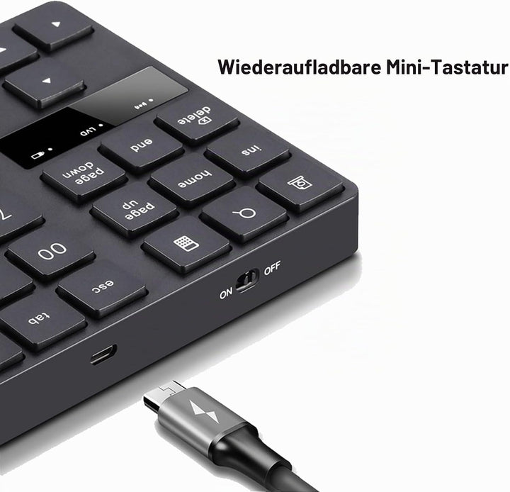 Kabelloser Nummernblock mit 35 Tasten, wiederaufladbare Mini-Tastatur für Laptop, Desktop-PC