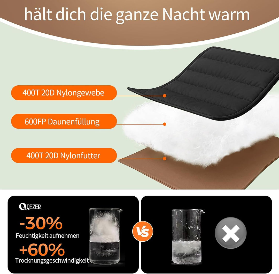 XXL Daunenschlafsack 3-4 Jahreszeiten extra grosser Schlafsack 230cm x100cm, leicht und warm Daunen