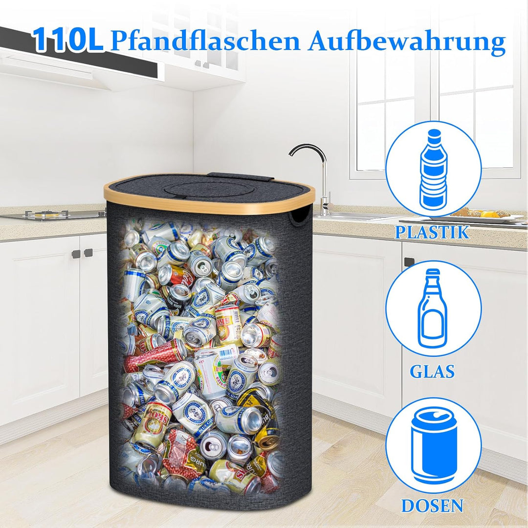 110L Pfandflaschen Sammelbehälter mit Deckel, Gross Pfandflaschen Aufbewahrung Flaschensammler Leerg