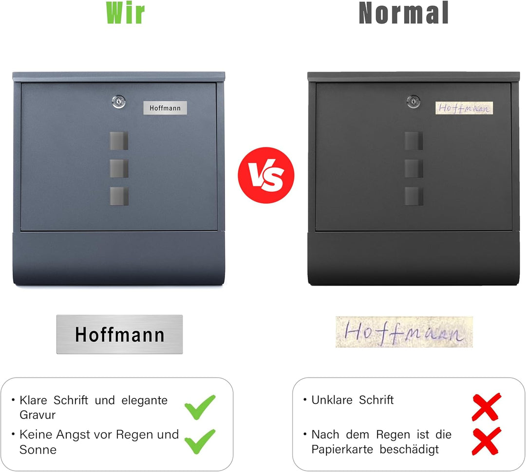 Zedelmaier XXL personalisiert Briefkasten mit Edelstahl Namensschild Anthrazit Wandbriefkasten Postk