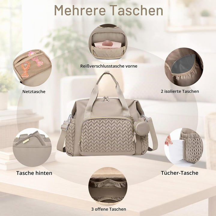 Multifunktionale Wickeltasche Gross, Mommy Bag Schultertasche mit Schnulleretui, Wasserdichte Baby W