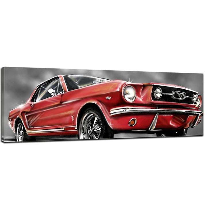 Bilderdepot24 Bild auf Leinwand | Mustang Graphic - rot I in 90x30 cm als Panorama Wandbild | Wand-d